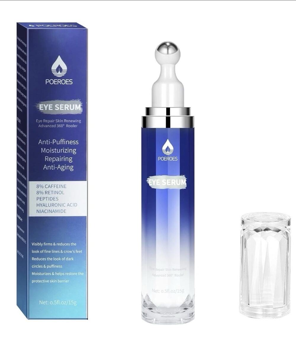 Poeroes Eye Serum with 8% Caffeine 8% Retinol Hyaluronic Acid, 0.5 fl oz NEW